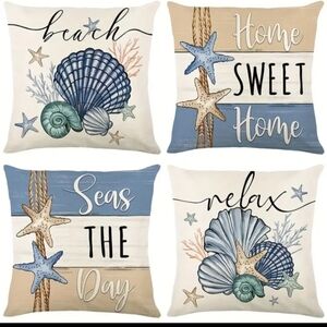4 Piece Beach Theme Linen Pillow Covers
